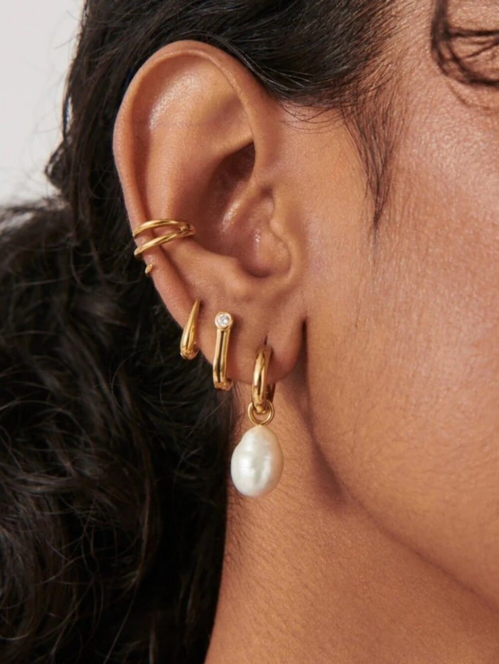 Missoma Baroque Pearl Drop Tunnel Mini Hoop Earrings 18k Plated New